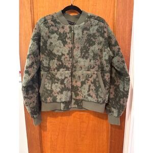 Prana teddy bomber jacket XL Reversible!‎ Sherpa fuzzy cozy army green kale